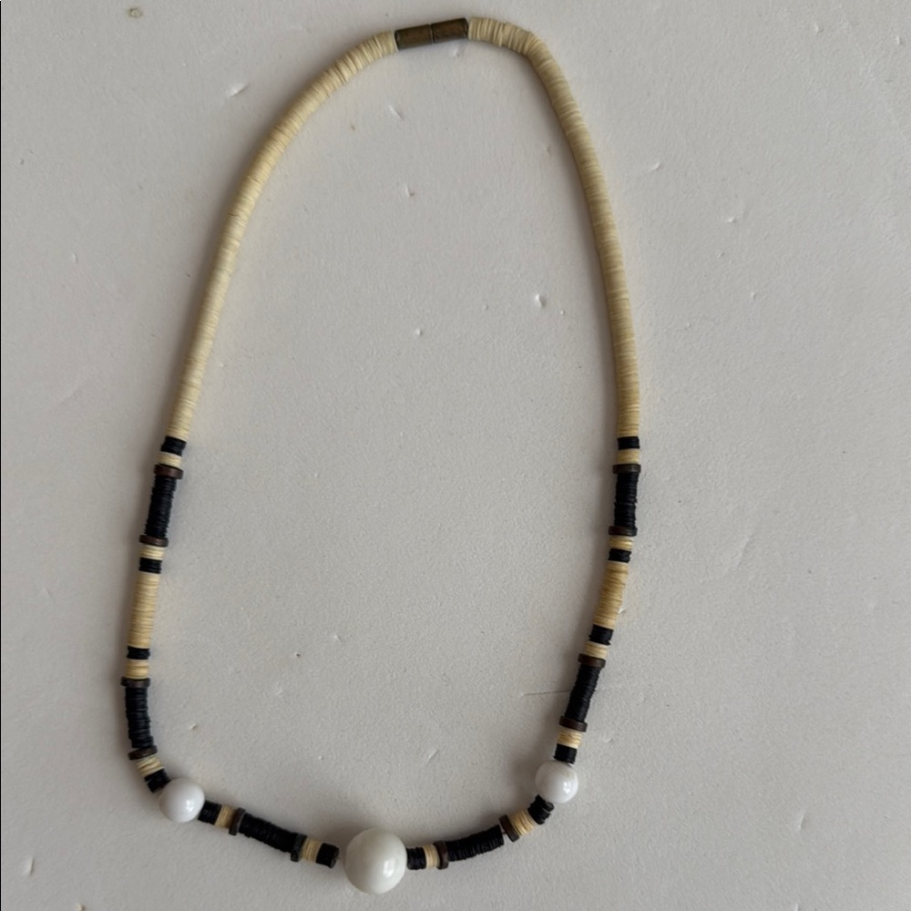 Vintage Elegant Black and Cream Beaded Necklace